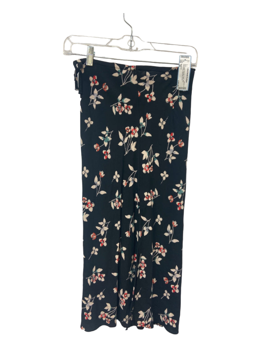 Madewell, Madewell Size 00 Black Multi Polyester Floral Midi drawsstring Skirt