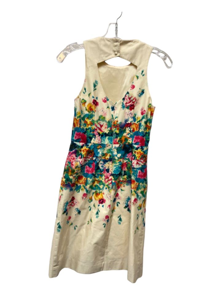 Maeve, Maeve Size 0 Cream & Multi Cotton Floral Sleeveless Back Cut Out Back Zip Dress