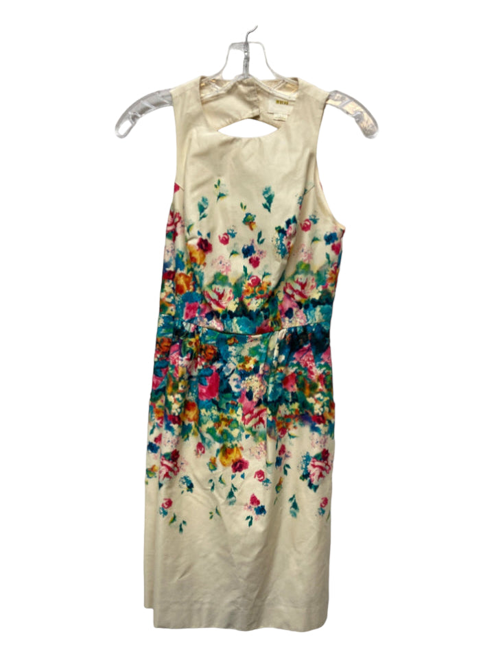 Maeve, Maeve Size 0 Cream & Multi Cotton Floral Sleeveless Back Cut Out Back Zip Dress