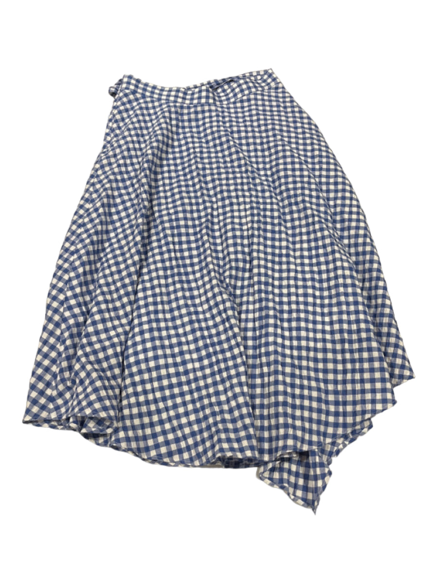 Maeve, Maeve Size 2 Blue & White Polyester Gingham Side Zip Sash Below the Knee Skirt