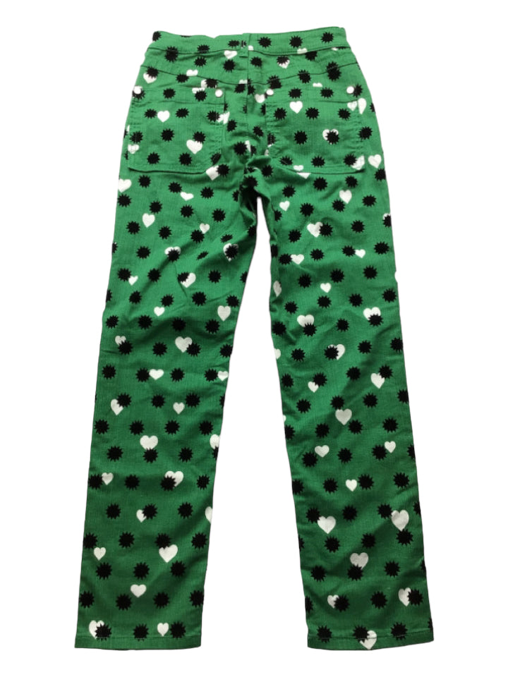 Maeve, Maeve Size 26 Green, White & Black Cotton Hearts All Over Print Straight Pants