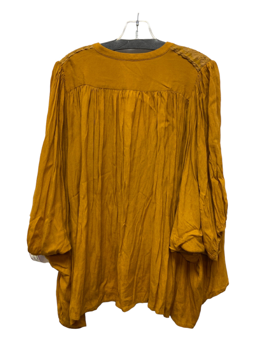 Magali Pascal, Magali Pascal Size S Marigold Yellow Rayon V Neck Pleated Long Sleeve Top