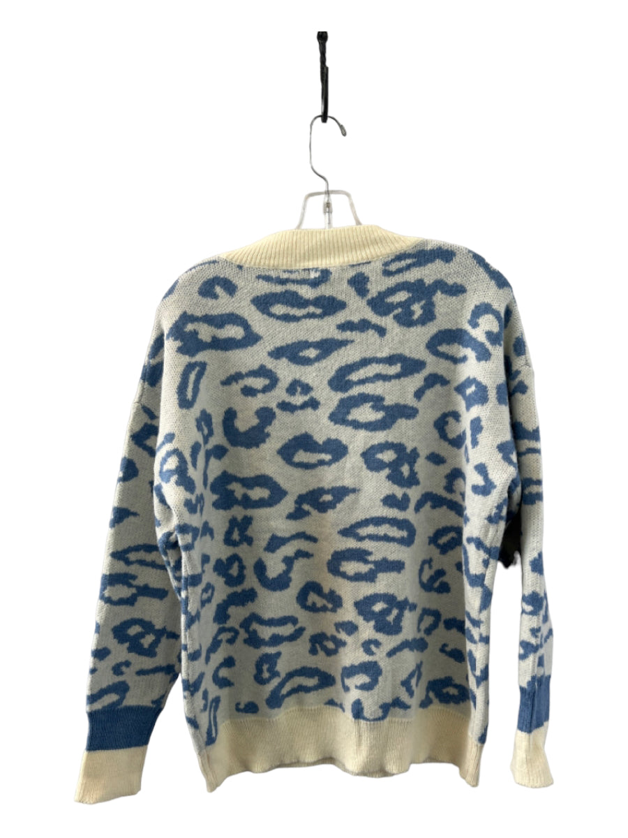 Main Strip, Main Strip Size S Blue & Tan Acrylic Long Sleeve Animal Print Sweater