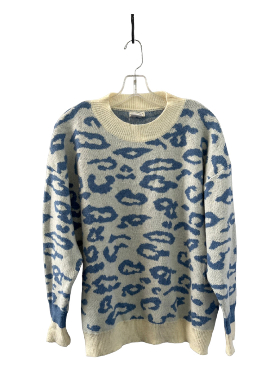 Main Strip, Main Strip Size S Blue & Tan Acrylic Long Sleeve Animal Print Sweater