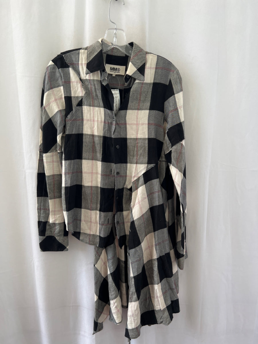 Maison Margiela, Maison Margiela Size 42 Black & Cream Cotton Button Down Plaid Asymmetric Top