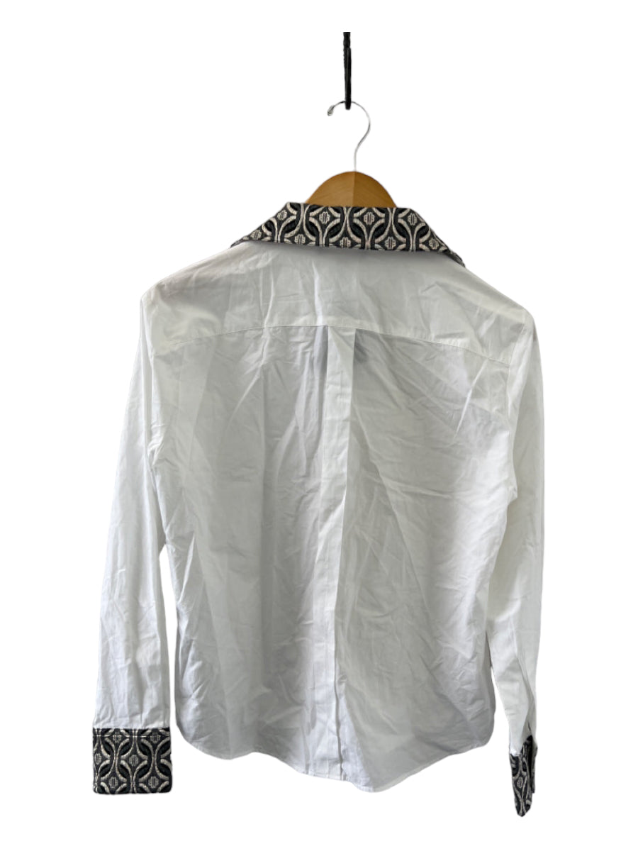 Maje, Maje Size 1/S White & Gray Cotton jaquard Button Down Long Sleeve Top