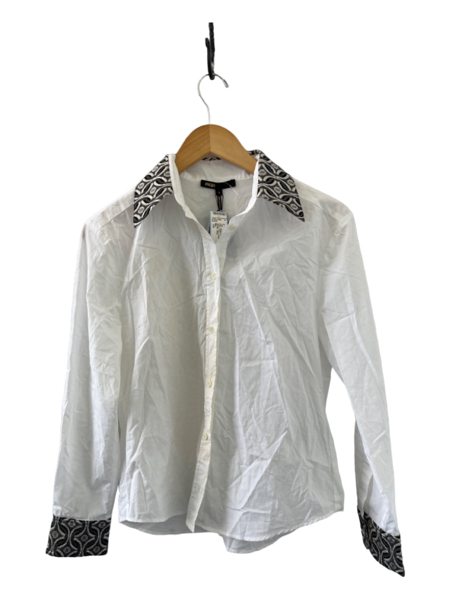 Maje, Maje Size 1/S White & Gray Cotton jaquard Button Down Long Sleeve Top