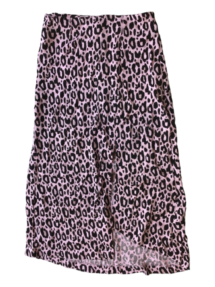 Maje, Maje Size 36 Pink & Black Cupro Blend Leopard Print Back Zip Slit Skirt