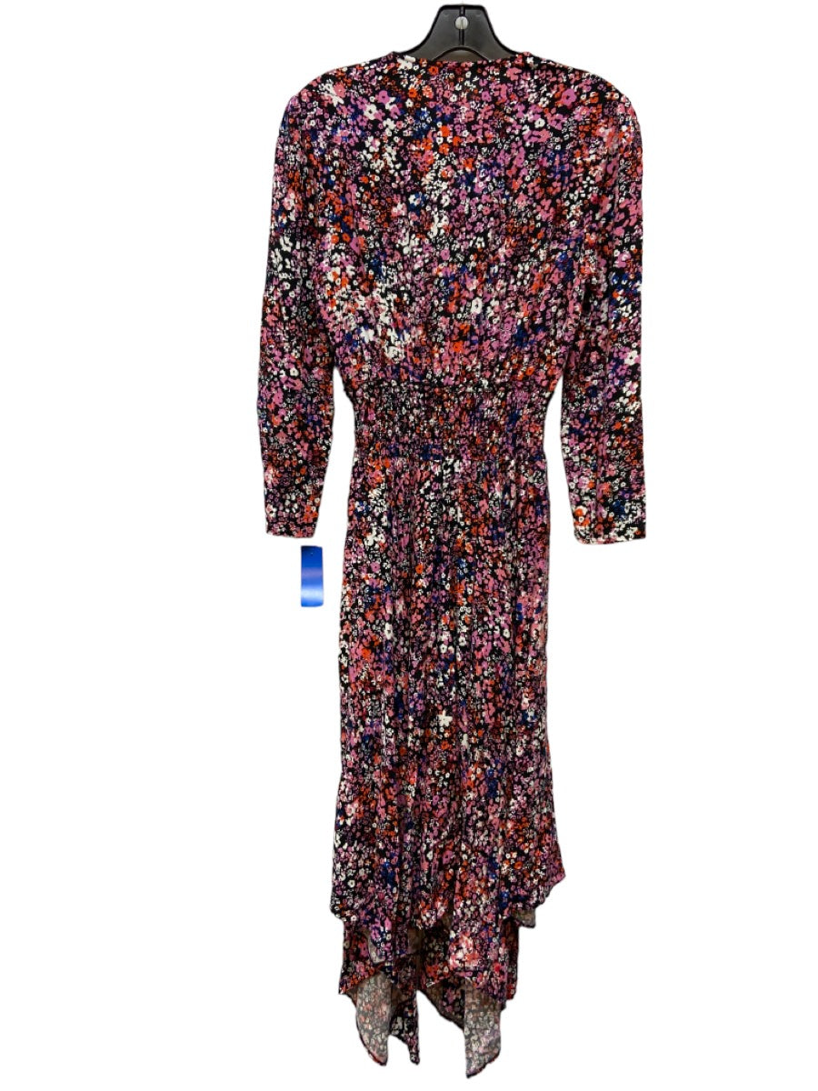 Maje, Maje Size 38/S Black, Pink, Blue Viscose V Neck Floral Elastic Waist Dress