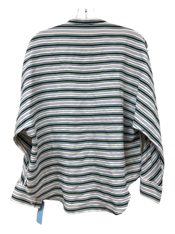 Maje, Maje Size 3/L White, Blue, Green Viscose Stripe Button Front Long Sleeve Top