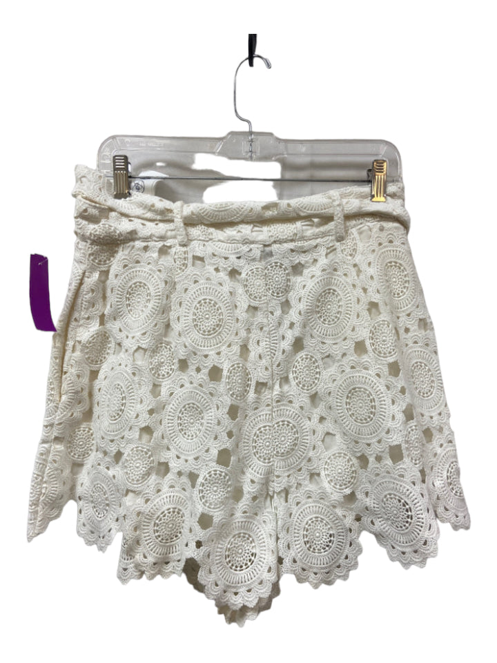 Maje, Maje Size 42/6 White Cotton Crochet Overlay High Rise Sash Shorts