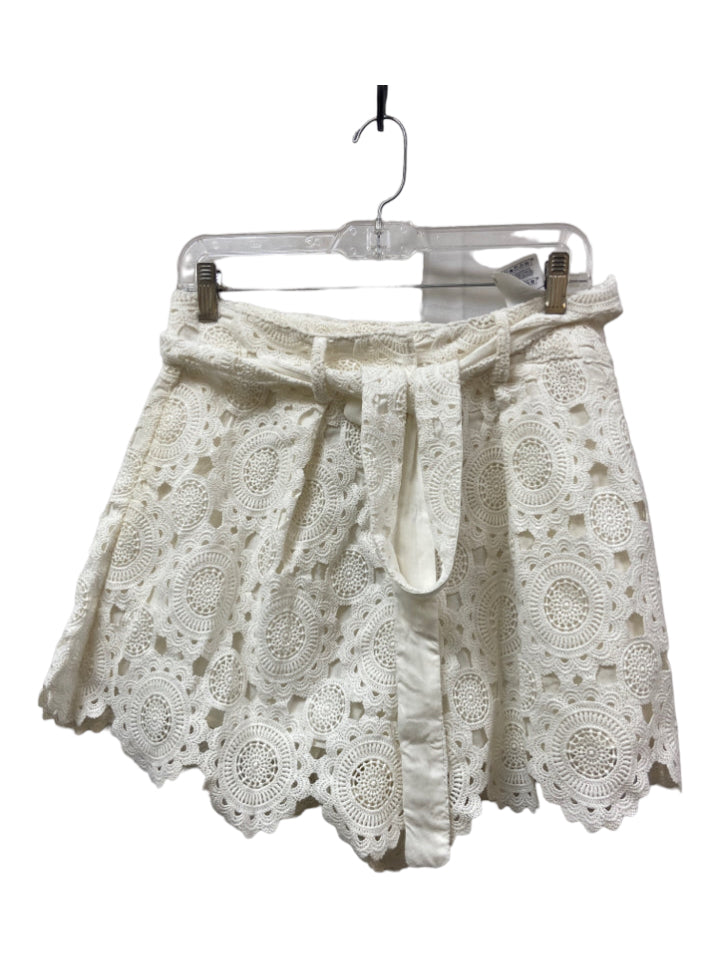 Maje, Maje Size 42/6 White Cotton Crochet Overlay High Rise Sash Shorts