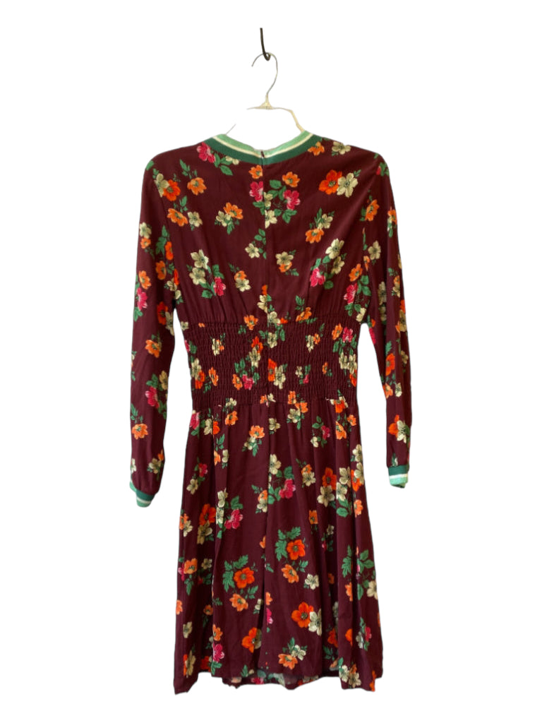 Maje, Maje Size Est S Maroon & Green Print Viscose floral print Round Neck Dress