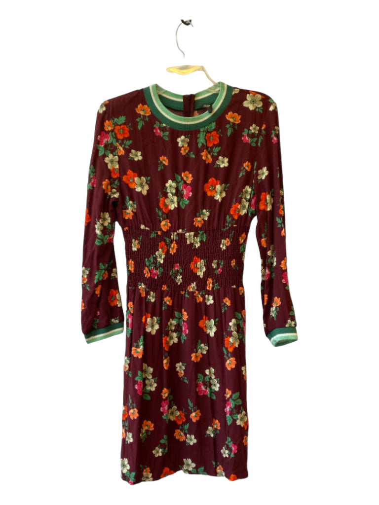 Maje, Maje Size Est S Maroon & Green Print Viscose floral print Round Neck Dress