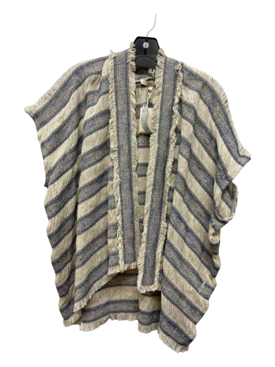 Maje, Maje Size One Size Blue & Cream Cotton Fringe Open Front Stripe Cardigan