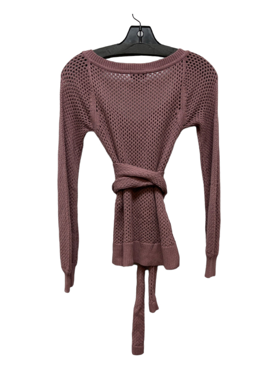 Majorelle, Majorelle Size XS Dusky Purple Acrylic Open Knit Tie Front Long Sleeve Sweater