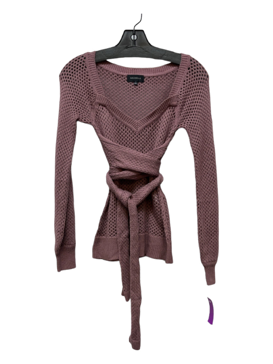 Majorelle, Majorelle Size XS Dusky Purple Acrylic Open Knit Tie Front Long Sleeve Sweater