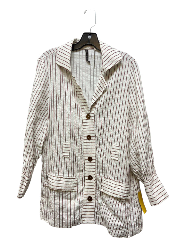 Manila Grace, Manila Grace Size 46 White & Black Linen Blend Striped Button Front Jacket