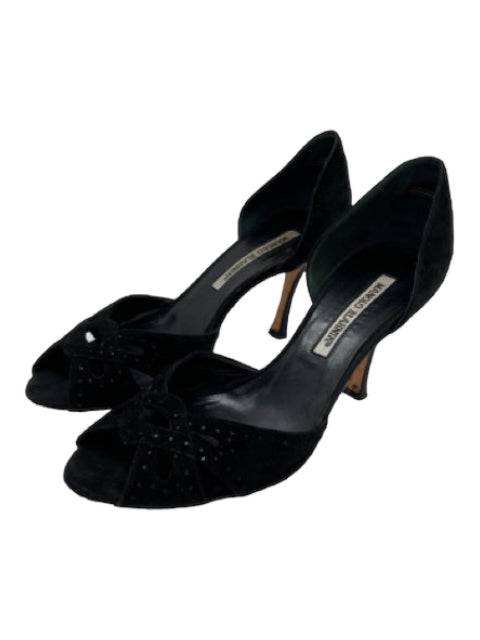 Manolo Blahnik, Manolo Blahnik Shoe Size 36 Black Suede Cut Outs Peep Toe D'orsay Pumps