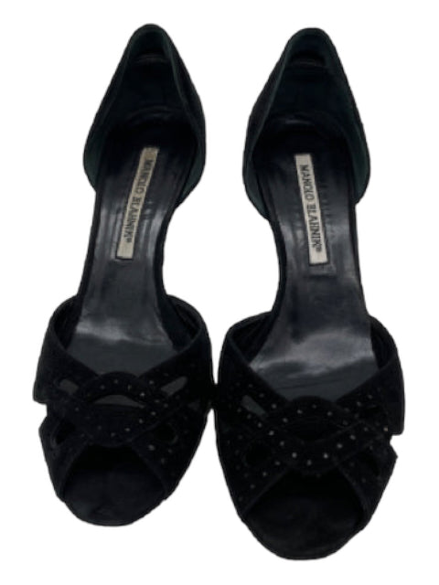 Manolo Blahnik, Manolo Blahnik Shoe Size 36 Black Suede Cut Outs Peep Toe D'orsay Pumps