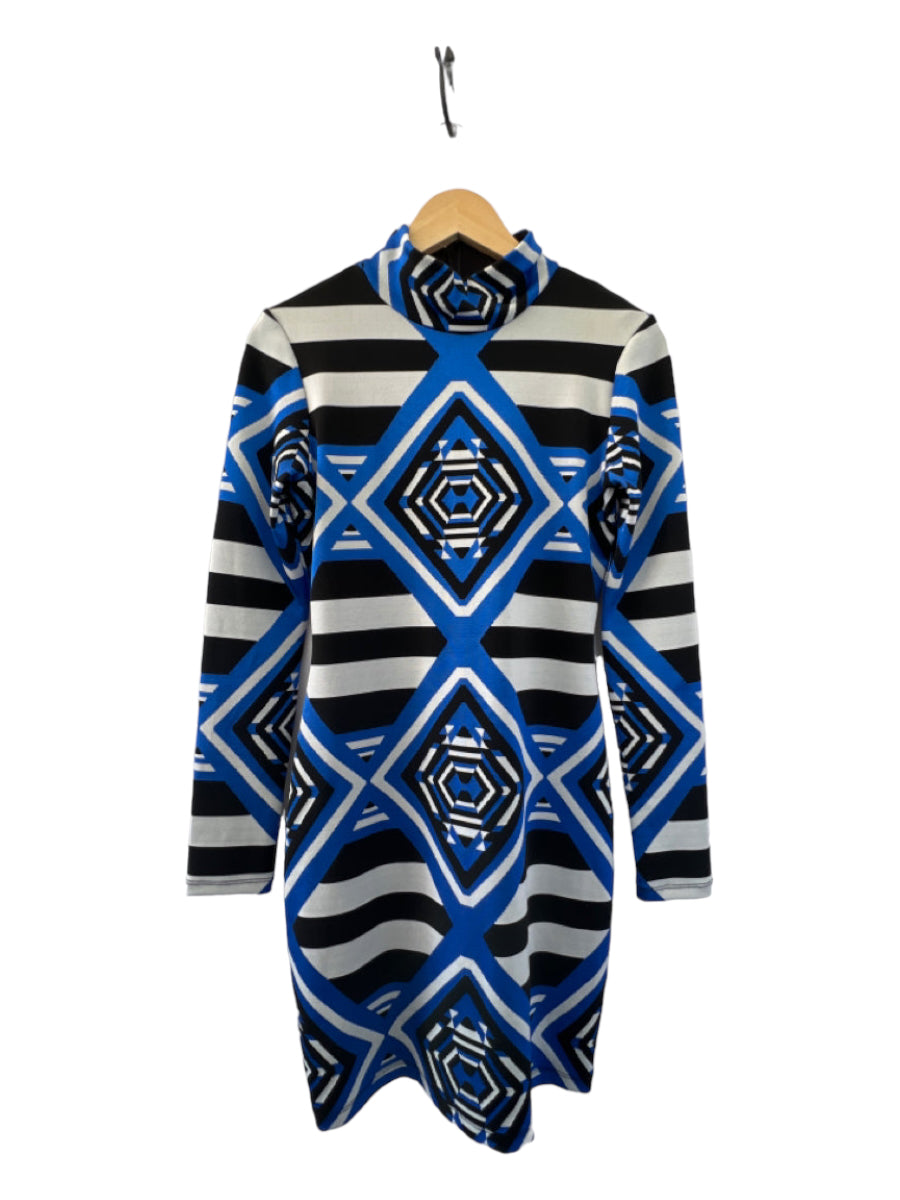 Mara Hoffman, Mara Hoffman Size M Blue & Black Polyester Blend Long Sleeve Mock Neck Dress