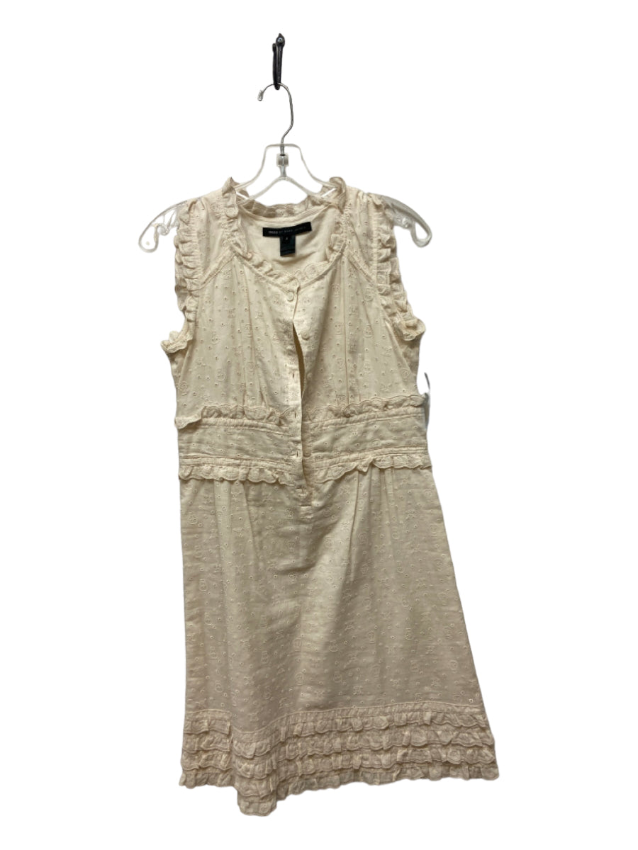 Marc By Marc Jacobs, Marc By Marc Jacobs Size 2 Beige Cotton Sleeveless Embroidered Ruffle Dress