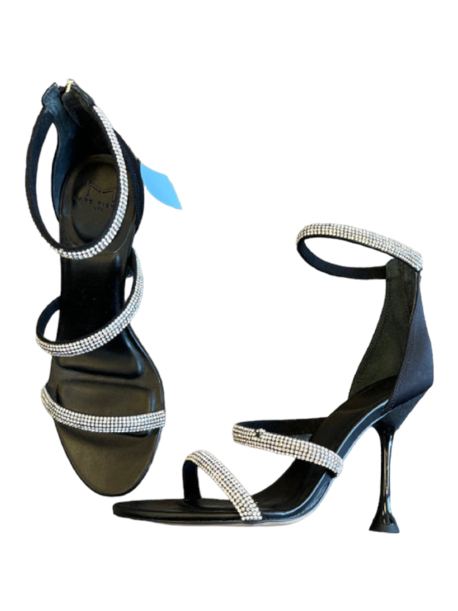 Marc Fisher, Marc Fisher Shoe Size 6 Black & Silver Sateen Rhinestone Stiletto Sandals