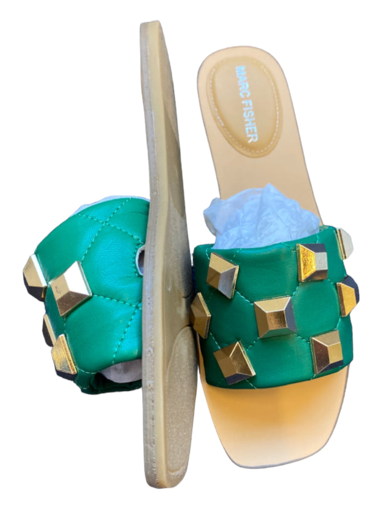 Marc Fisher, Marc Fisher Shoe Size 8.5 Green & Tan Leather Toe Strap Open Toe & Heel Sandals