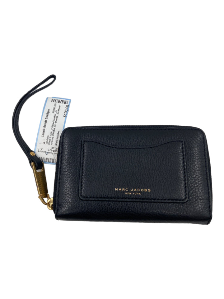 Marc Jacobs, Marc Jacobs Black & Gold Pebbled Leather Zip Around Wristlet Wallets