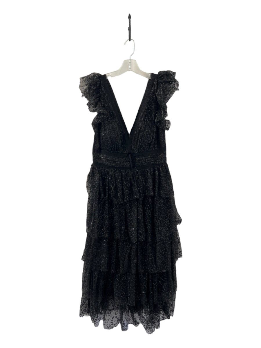 Marchesa Notte, Marchesa Notte Size 10 Black Sequin Beaded Tulle sparkles V Neck Dress