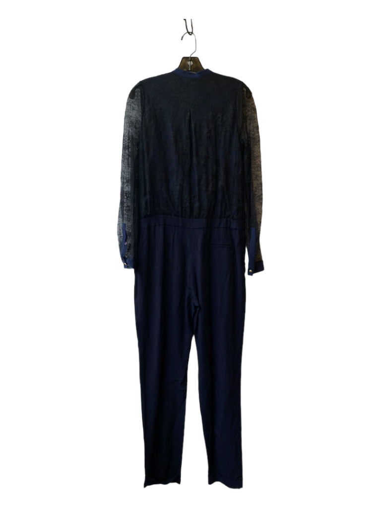 Marchesa Voyage, Marchesa Voyage Size 4 Navy & Black Acetate Blend Button Front Skinny Jumpsuit