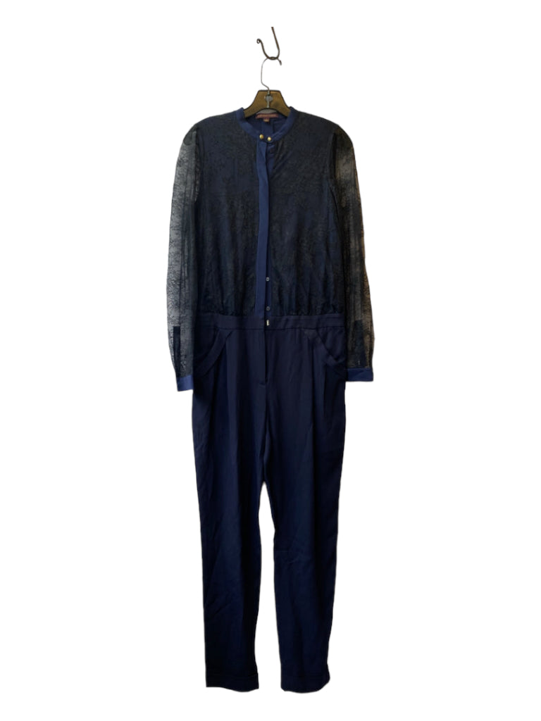 Marchesa Voyage, Marchesa Voyage Size 4 Navy & Black Acetate Blend Button Front Skinny Jumpsuit