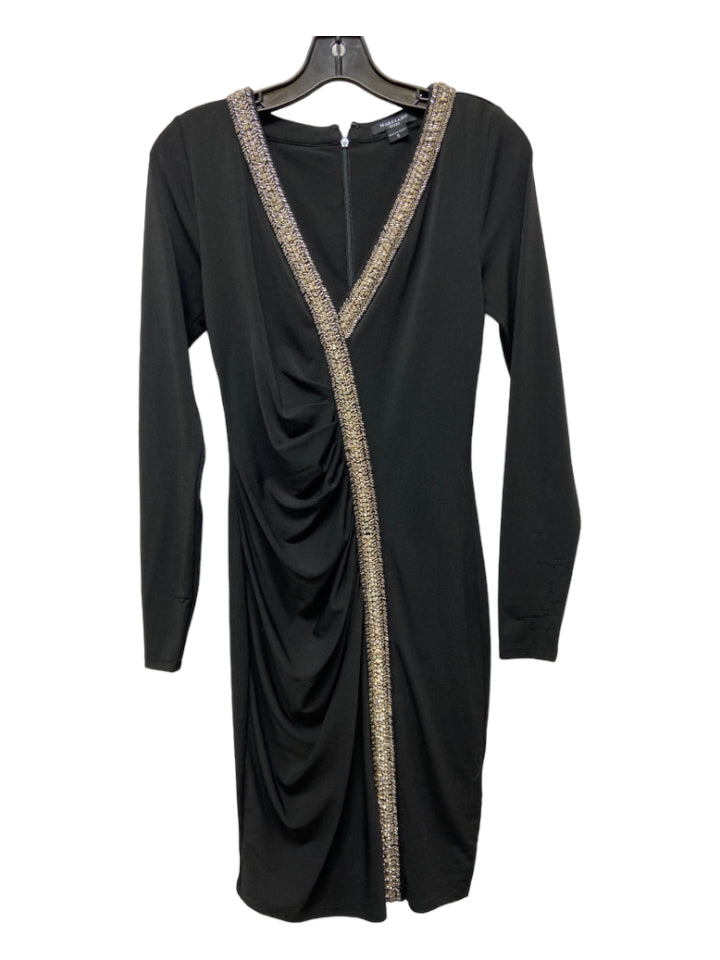 Marciano, Marciano Size S Black & Silver Polyester Jeweled V Neck Rouched Dress