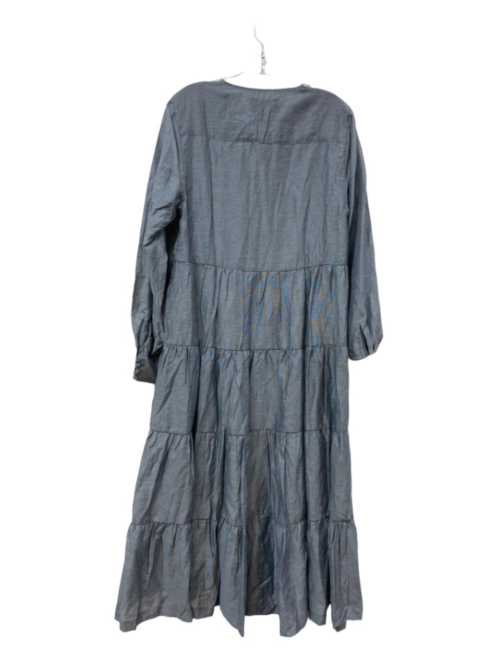 Mare Mare, Mare Mare Size M Slate Blue Viscose Blend Half Button Long Sleeve Tiered Dress