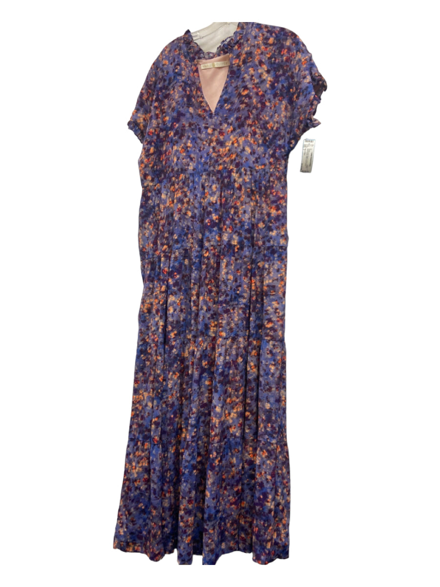 Marie Oliver, Marie Oliver Size 1 Purple Print Rayon V Neck Abstract Short Sleeve Maxi Dress