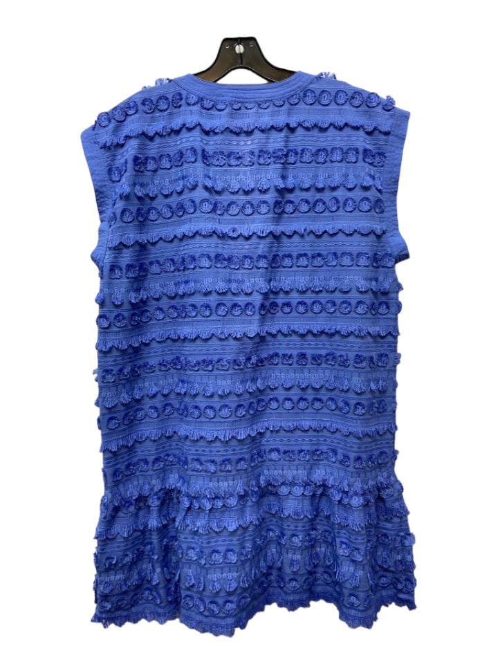 Marie Oliver, Marie Oliver Size L Periwinkle Blue Cotton Fringe Tiered V Neck Cap Sleeve Dress