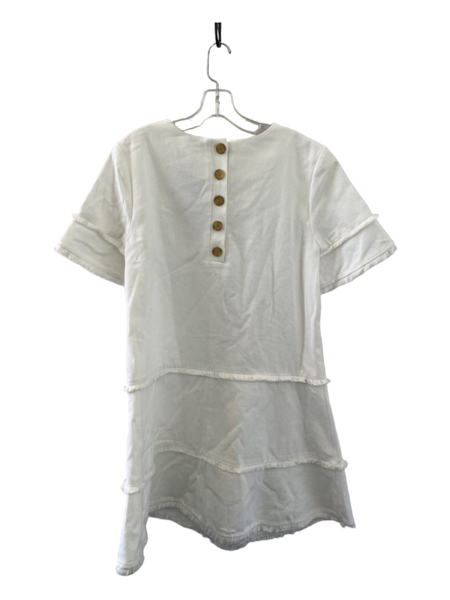 Marie Oliver, Marie Oliver Size M White Cotton Fringe Short Sleeve Dress