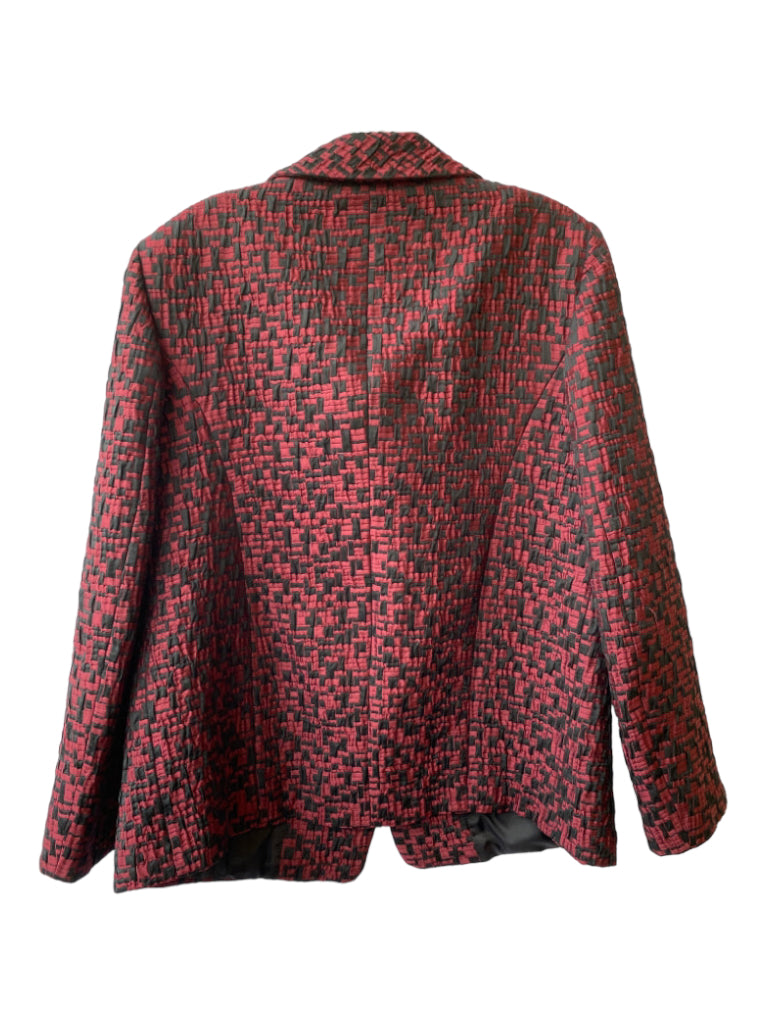 Marina Rinaldi, Marina Rinaldi Size 23 Red & Black Polyester Blend Collared Button Up Jacket