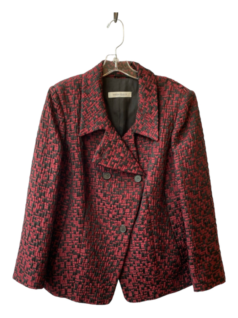 Marina Rinaldi, Marina Rinaldi Size 23 Red & Black Polyester Blend Collared Button Up Jacket