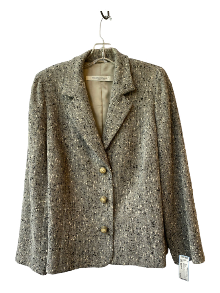 Marina Rinaldi, Marina Rinaldi Size Est L Beige Wool Blend Collared Button Up tweed Jacket