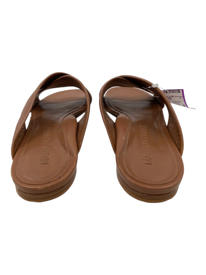 Marion Park, Marion Park Shoe Size 39.5 Brown Leather Ribbed Criss Cross Open Toe Sandals