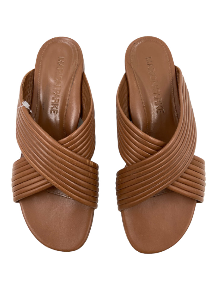 Marion Park, Marion Park Shoe Size 39.5 Brown Leather Ribbed Criss Cross Open Toe Sandals