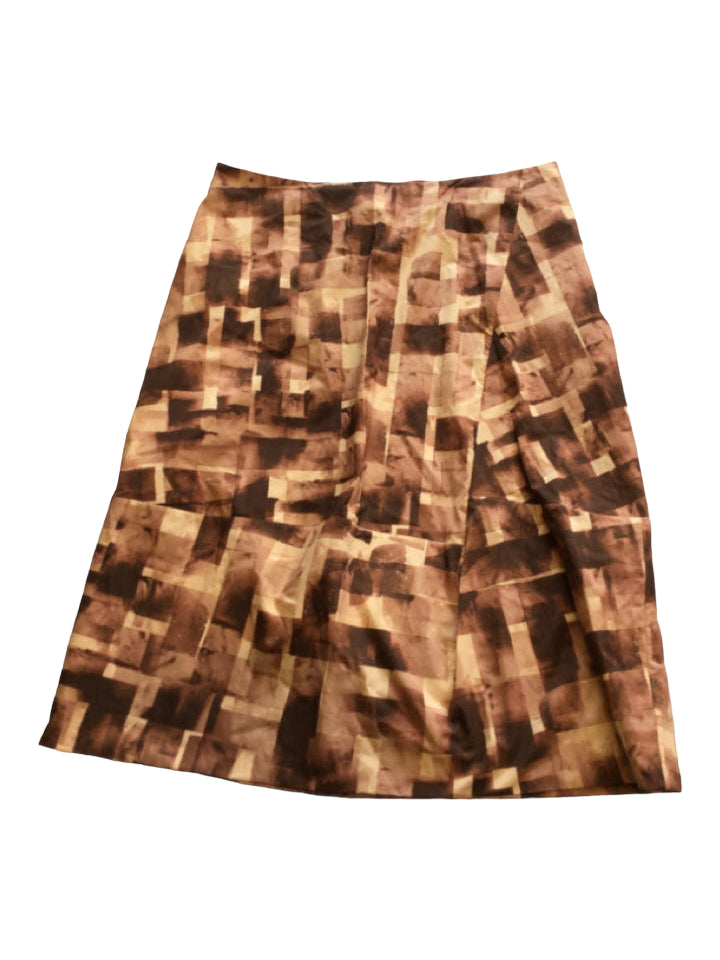 Marni, Marni Size 44 Brown Cotton Front Pockets All Over Print Side Zip Skirt