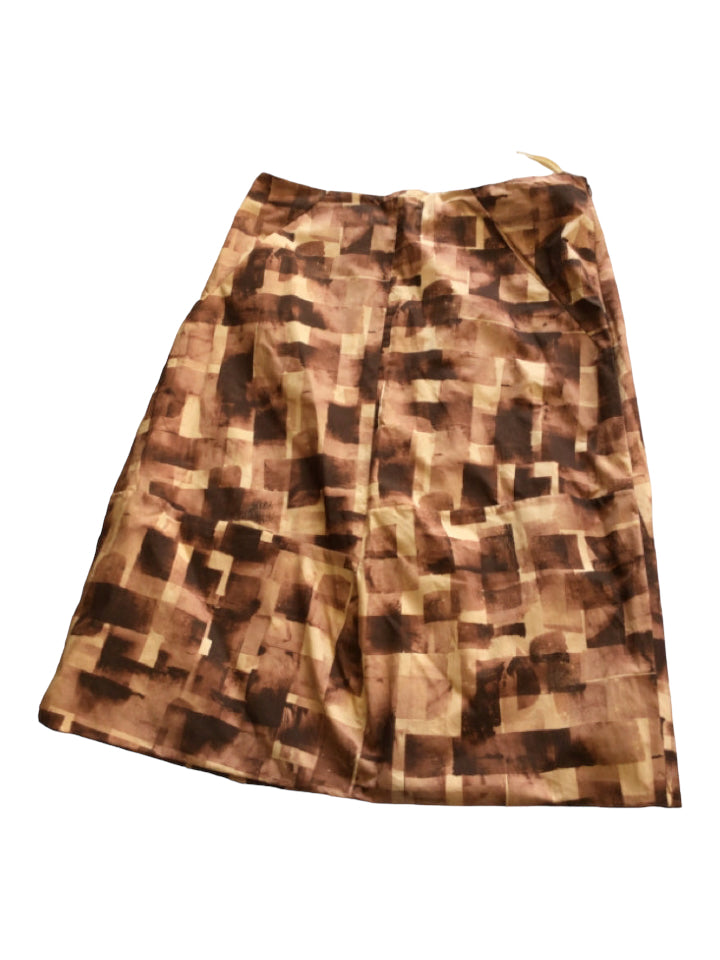 Marni, Marni Size 44 Brown Cotton Front Pockets All Over Print Side Zip Skirt