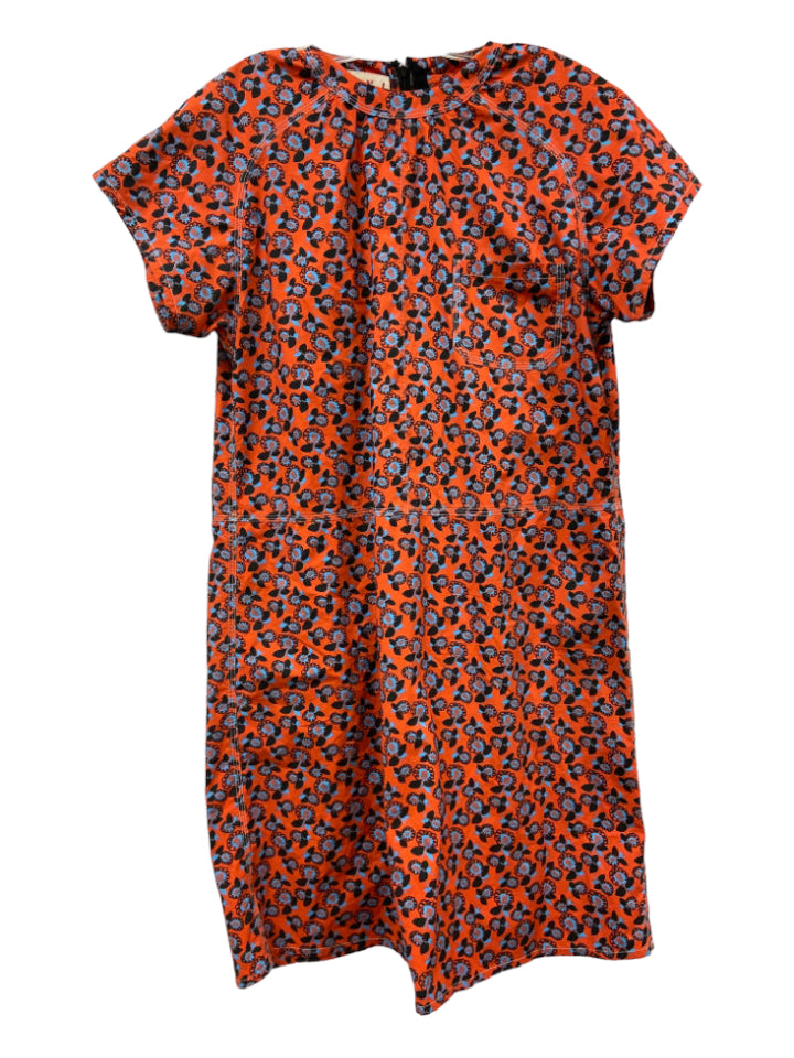 Marni, Marni Size 46 Orange, Blue & Black Cotton Floral Short Sleeve pocket Dress