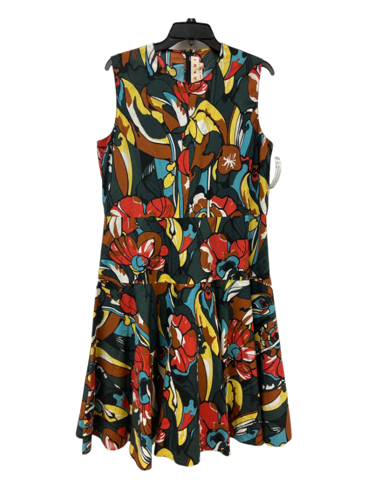 Marni, Marni Size 46 Red, Green & Multi Cotton Sleeveless Abstract Print Back Zip Dress