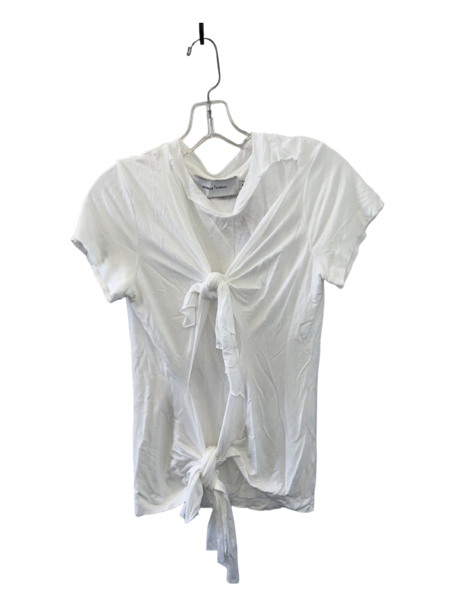 Marques Almeida, Marques Almeida Size M White Lycocell Short Sleeve Front Tie Top