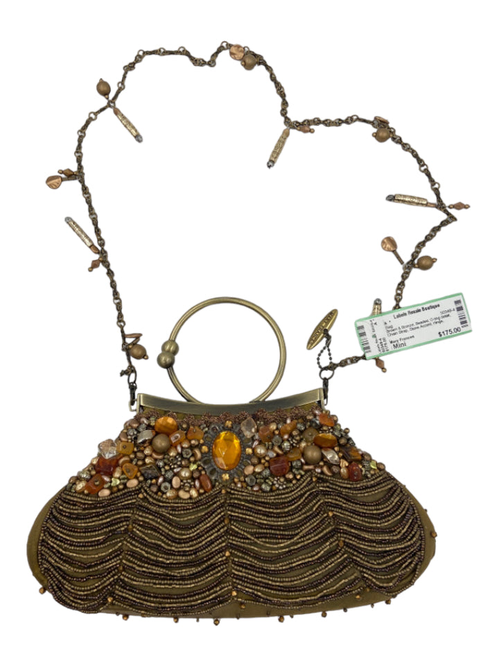 Mary Frances, Mary Frances Brown & Bronze Beaded O ring detail Chain Strap Stone Accent Bag