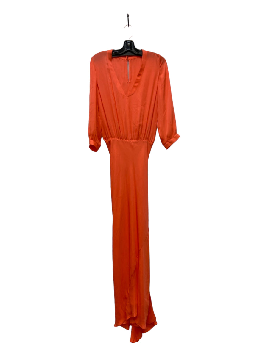 Mason, Mason Size Est S Orange Silk Long Sleeve Split Neck Elastic Waist Maxi Dress