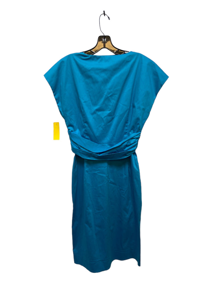 Max Mara, Max Mara Size 10 Teal Cotton Pleated Gathered Waist Midi Dress